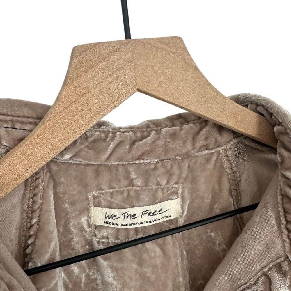 Free People Night Skies Velvet Top Medium Mushroom Button Down Oversized - Picture 5 of 10
